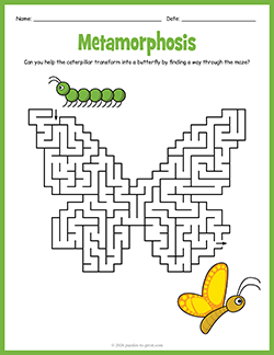 Free printable Butterfly Maze puzzle worksheet