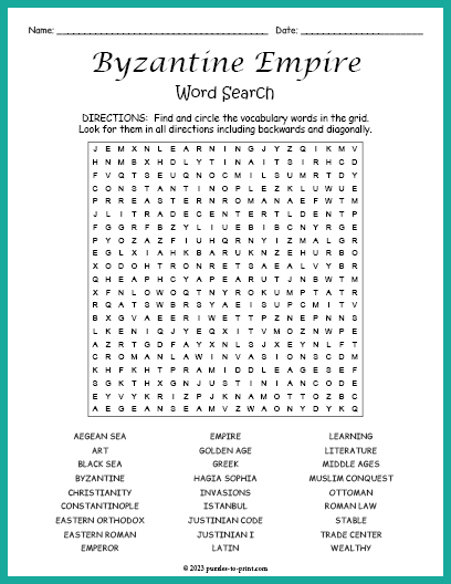 Byzantine Empire Word Search