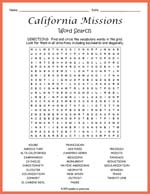 California Missions Word Search Thumbnail