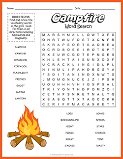 Free Printable Campfire Word Search Puzzle Worksheet
