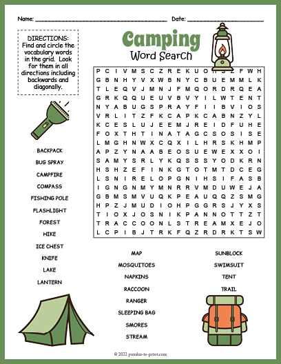 Camping Word Search Word Search
