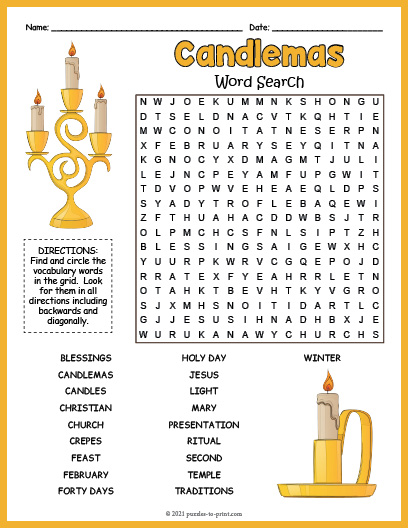 Candlemas Word Search