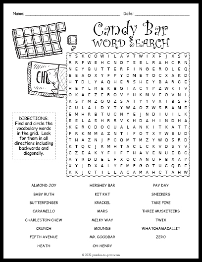 Candy Bar Word Search Word Search