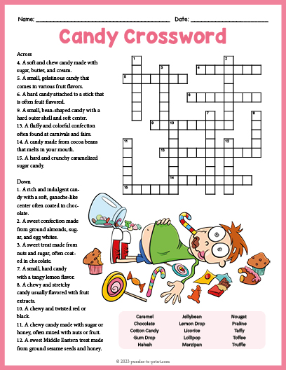 Candy Crossword Word Search