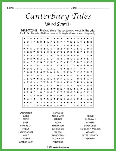 Canterbury Tales Word Search