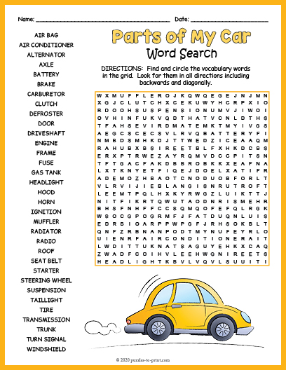 Car Parts Word Search