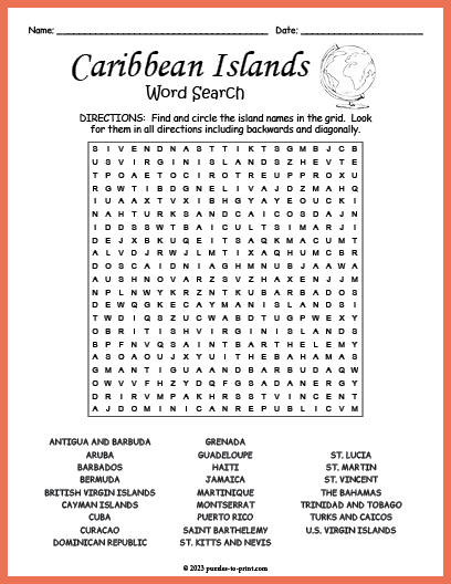 Caribbean Islands Word Search