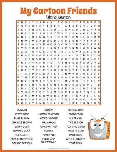 Cartoon Characters Word Search