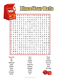 Free printable Casino Word Search puzzle