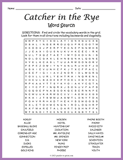 Free printable Catcher in the Rye Word Search puzzle worksheet