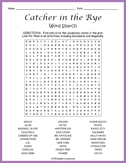 Catcher in the Rye Word Search