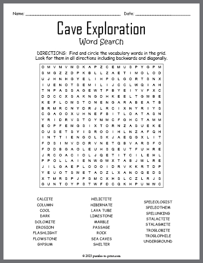 Cave Exploration Word Search