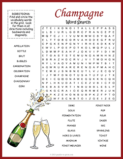 Free printable Champagne Word Search puzzle