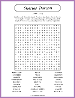Free printable Charles Darwin Word Search puzzle worksheet