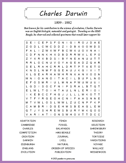 Charles Darwin Word Search