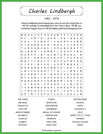 Charles Lindbergh Word Search