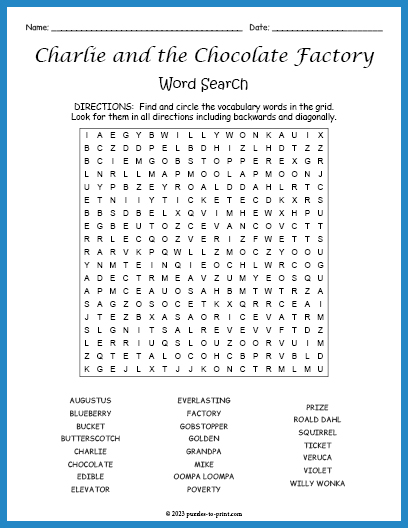 Charlie and the Chocolate Factory Word Search