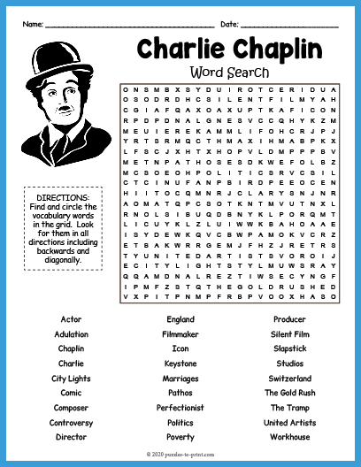 Charlie Chaplin Word Search
