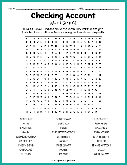 Checking Account Word Search