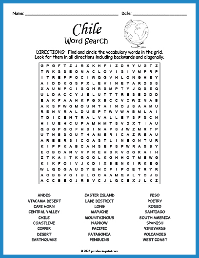 Chile Word Search