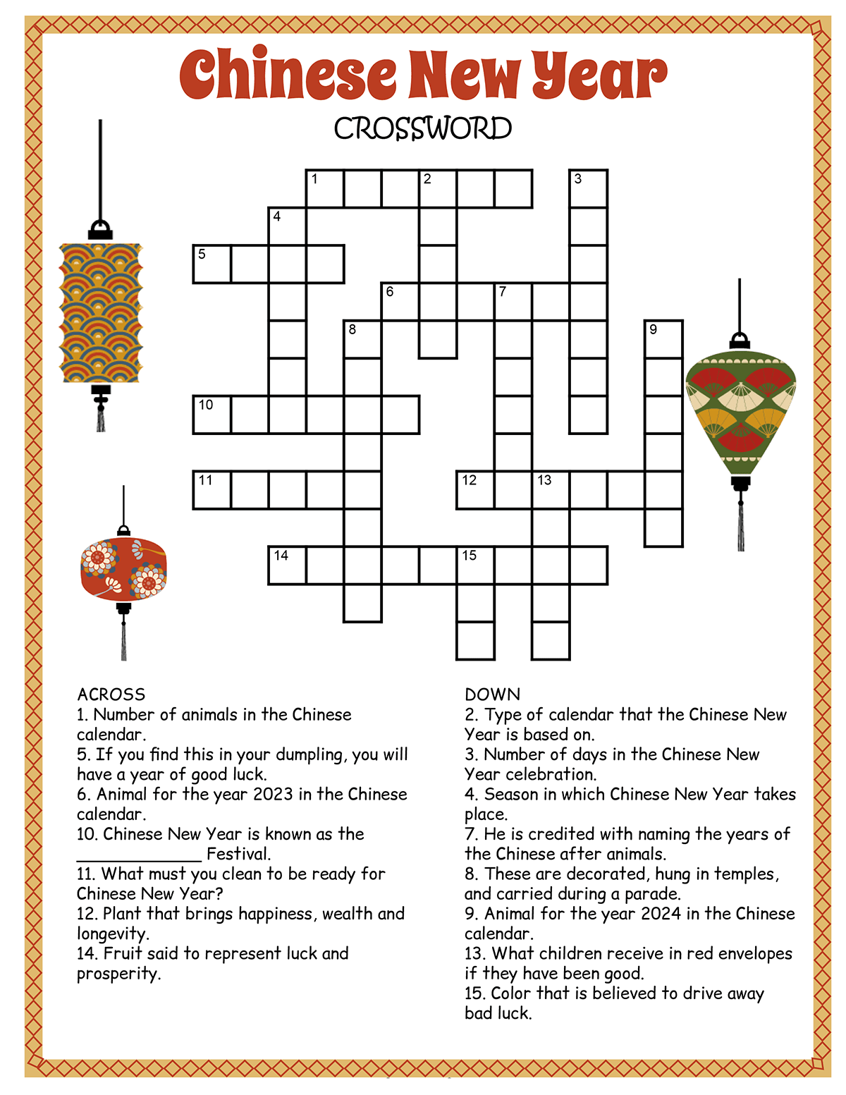 Chinese New Year Crossword Puzzle