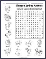 Chinese Zodiac Animals Word Search thumbnail