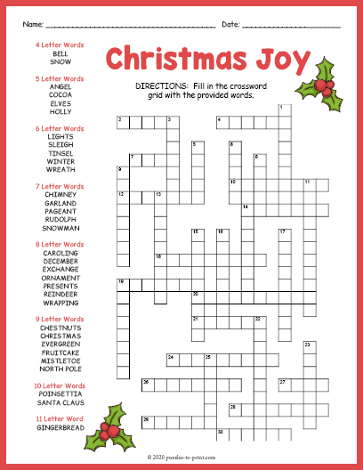 Christmas Crossword Fill In