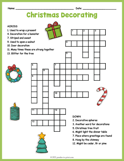 Christmas Decorations Crossword