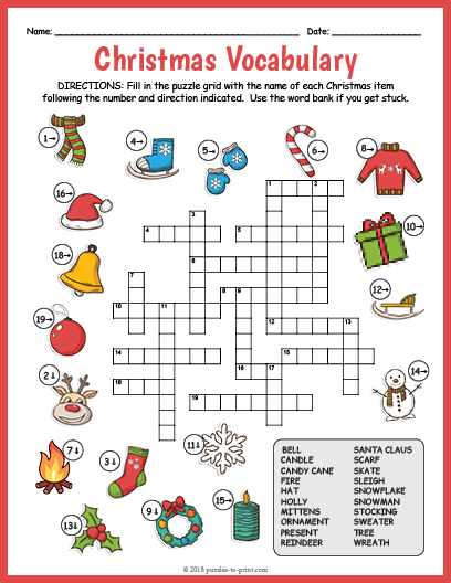 Christmas Vocabulary Image Crossword