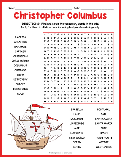 Christopher Columbus Word Search