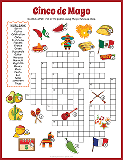 Free printable Cinco De Mayo Crossword puzzle worksheet