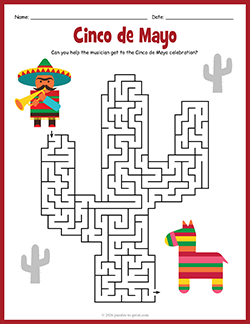 Free printable Cinco de Mayo Maze puzzle worksheet