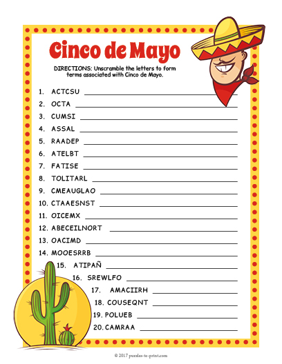 Cinco De Mayo Word Scramble