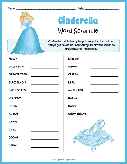 Cinderella Word Scramble