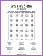 Circulatory System Word Search Thumbnail