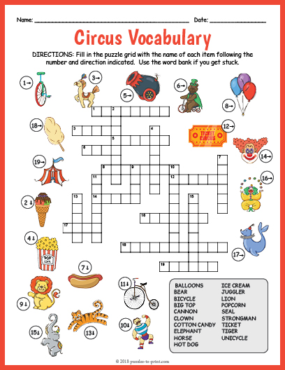 Circus Vocabulary Image Crossword