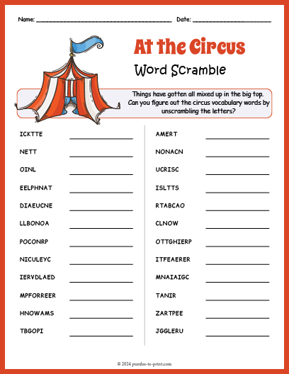 Circus Word Scramble