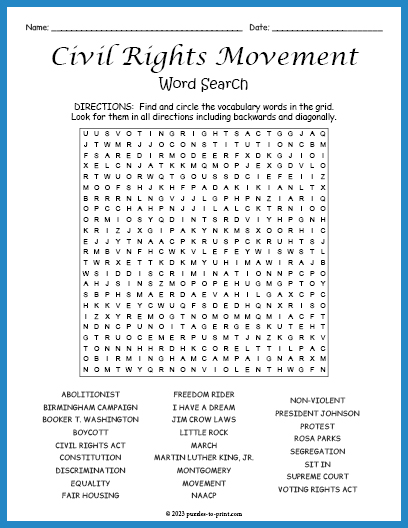 Civil Rights Movement Word Search
