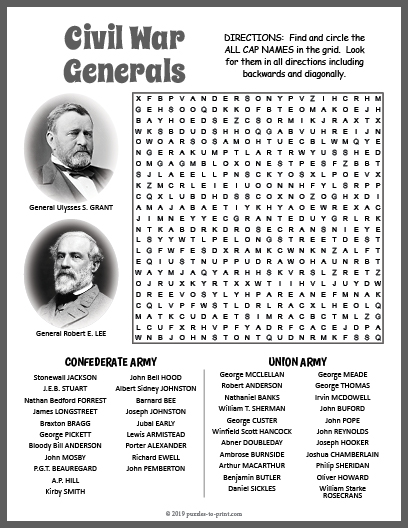 civil war generals word search