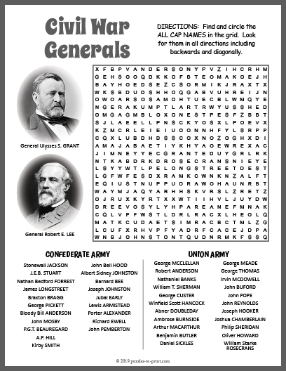 Civil War Generals Word Search