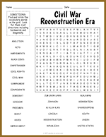 Civil War Reconstruction Era Word Search thumbnail