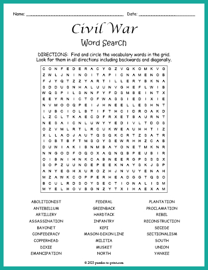 Civil War Word Search