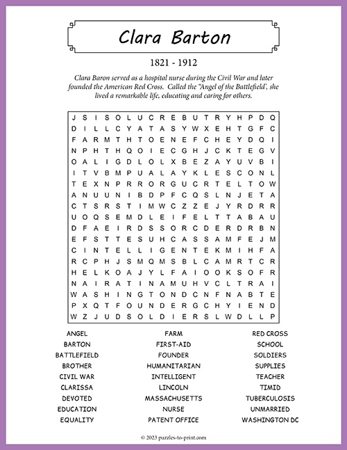 Clara Barton Word Search