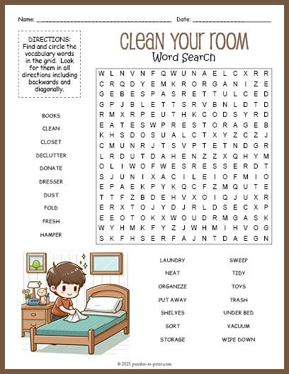 Clean Your Room Word Search