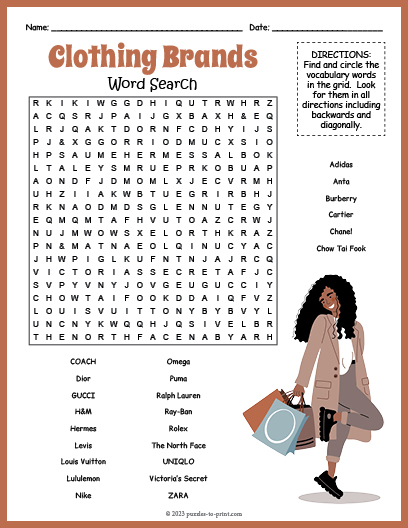 Clothing Brands Word Search