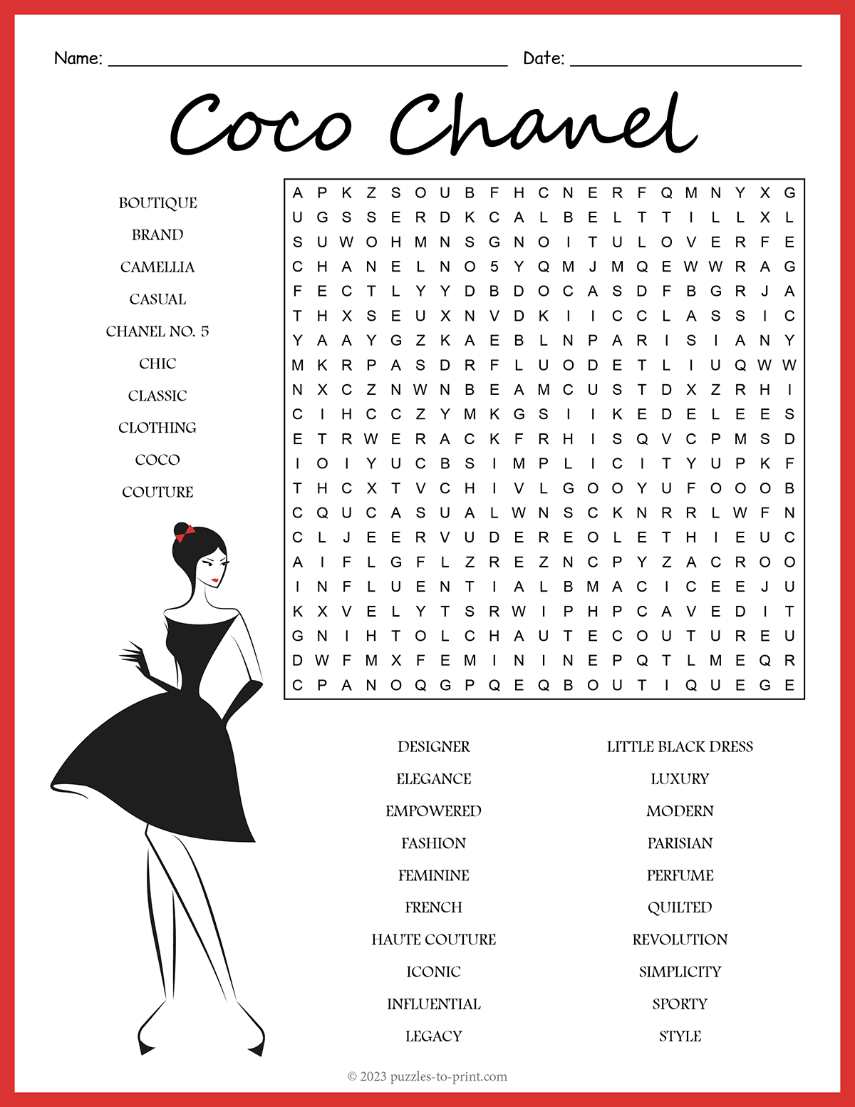 Coco Chanel Word Search