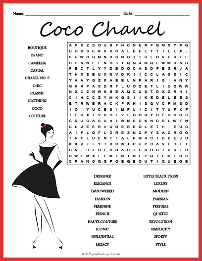 Coco Chanel Word Search