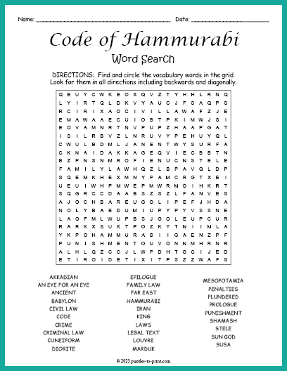 Code of Hammurabi Word Search