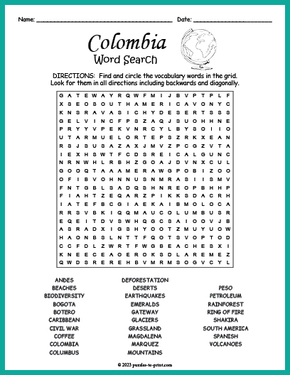 Colombia Word Search