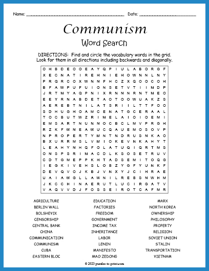 Communism Word Search